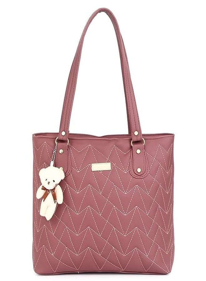 Purse Pulse Faux Leather Handbags, Zip Pocket Canvas Handbag, Office Bag for Women, Shoulder Bag Tote for Women, College Girls (pink) - Image 1